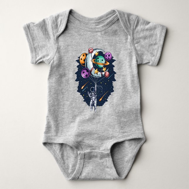 Body Para Bebé Astronauta gracioso sostiene un globo de planetas  (Anverso)