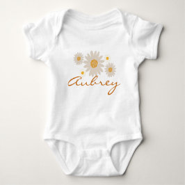 Body Para Bebé Aubrey name reveal retro daisy boho flower design