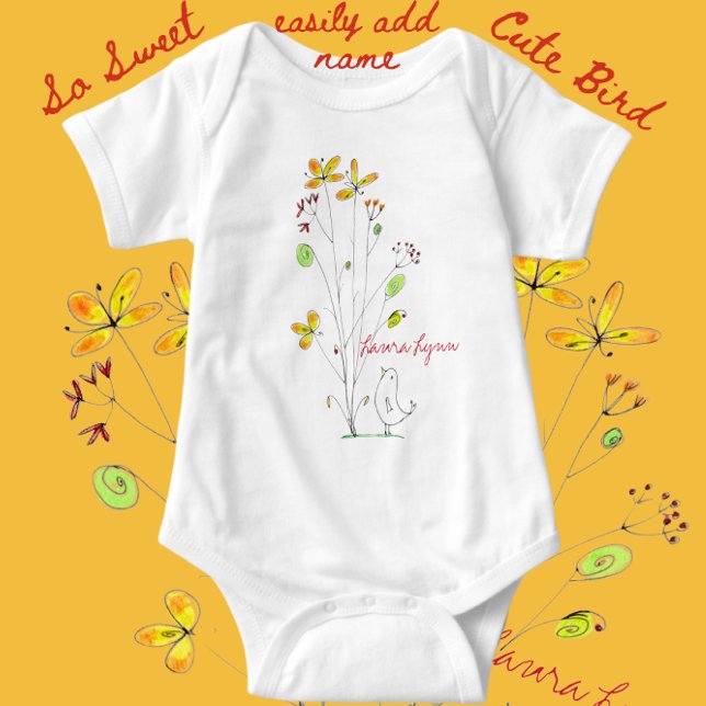 Body Para Bebé Ave dulce acuarela floral con nombre (Subido por el creador)