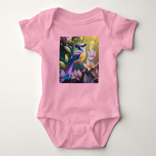 Body Para Bebé Ave Fantasía Amarilla Violeta Tufted (Anverso)