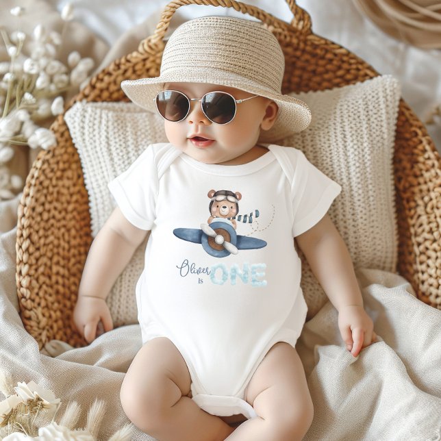 Body Para Bebé Aviación Cute Oso Azul Avión Primer Cumpleaños (Subido por el creador)