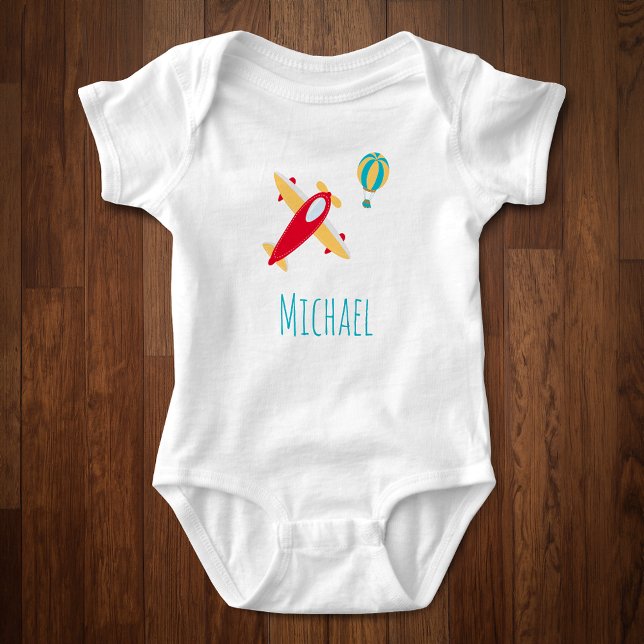 Body Para Bebé Avión de niño pequeño y globo con nombre (Subido por el creador)