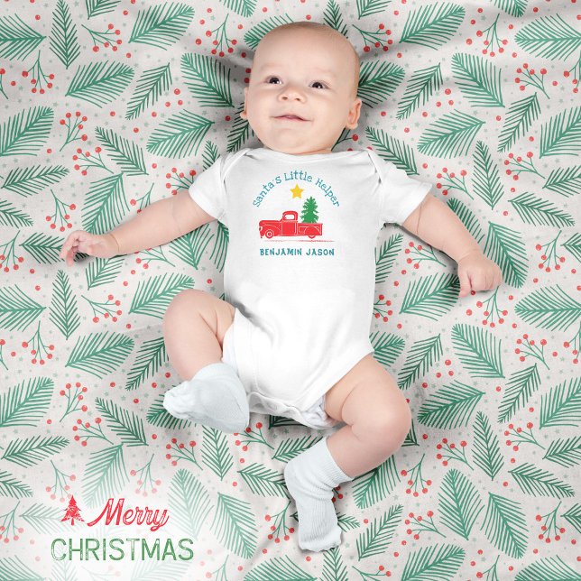Body Para Bebé 🎅🏻 Ayudante de Santa Nombre 🚛Camión Árbol Estre (🎅🏻 Santa's Little Helper Name 🚛Truck Tree Star Baby Bodysuit ©Susanne Sachers - Sunny Mind Design)