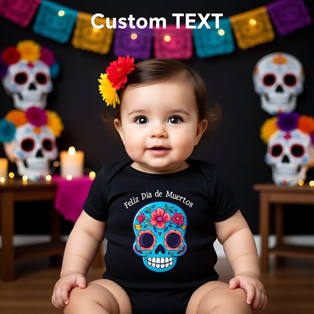 Body Para Bebé Azúcar Calavera de Bebé Azul 🌹 texto personalizad (🌹Blue Baby Sugar Skull 🌹custom text Baby Bodysuit)