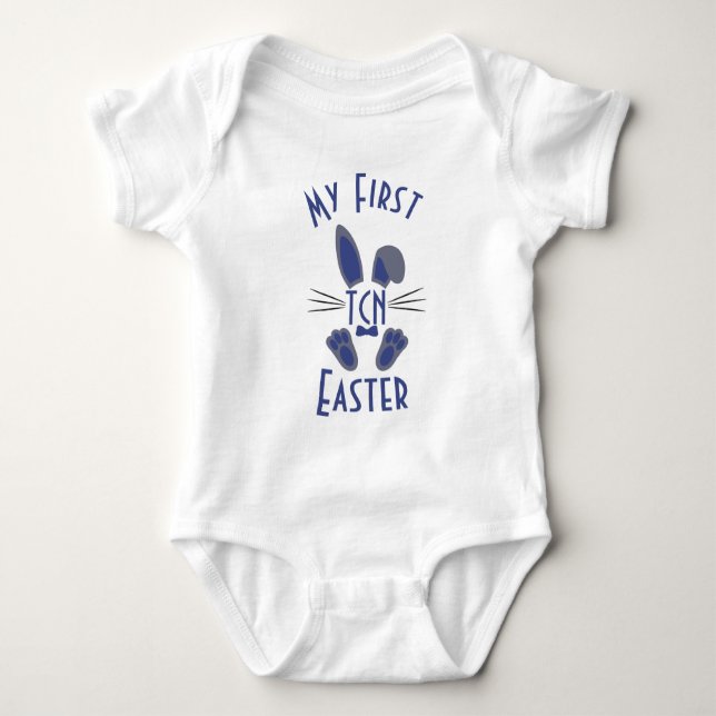 Body Para Bebé Azul monogramado Mi primer conejo de Pascua (Anverso)
