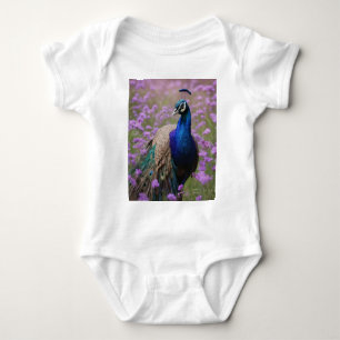 Body Para Bebé Azul Real: Pavo Real Azul En Campo De Lavanda,