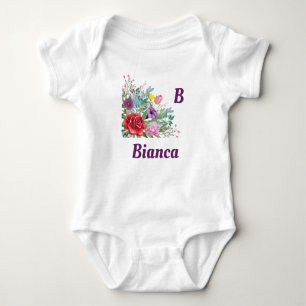 Body Para Bebé B Bianca Nombre De Letra Personalizada, Flores Ros