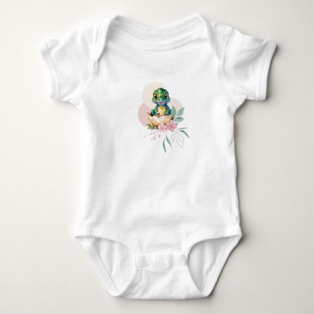 Body Para Bebé Baby Alligator Hatching Floral Baby Shower (Anverso)
