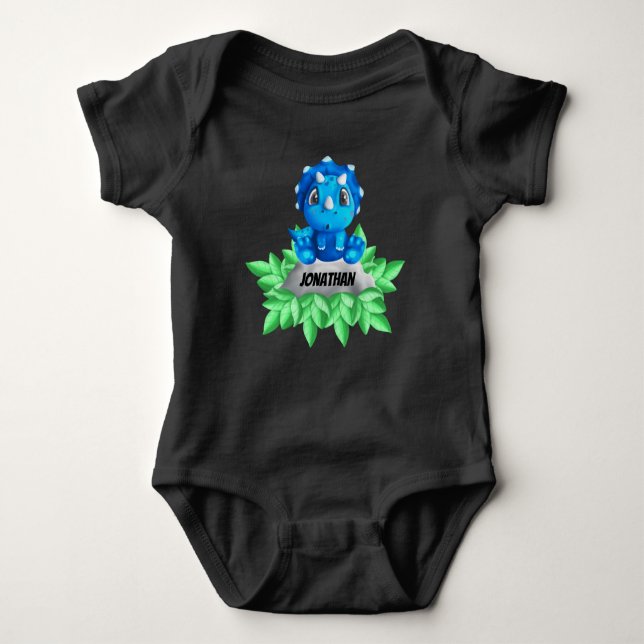 Body Para Bebé Baby Blue Triceratops Dinosaur Black Baby Bodysuit (Anverso)