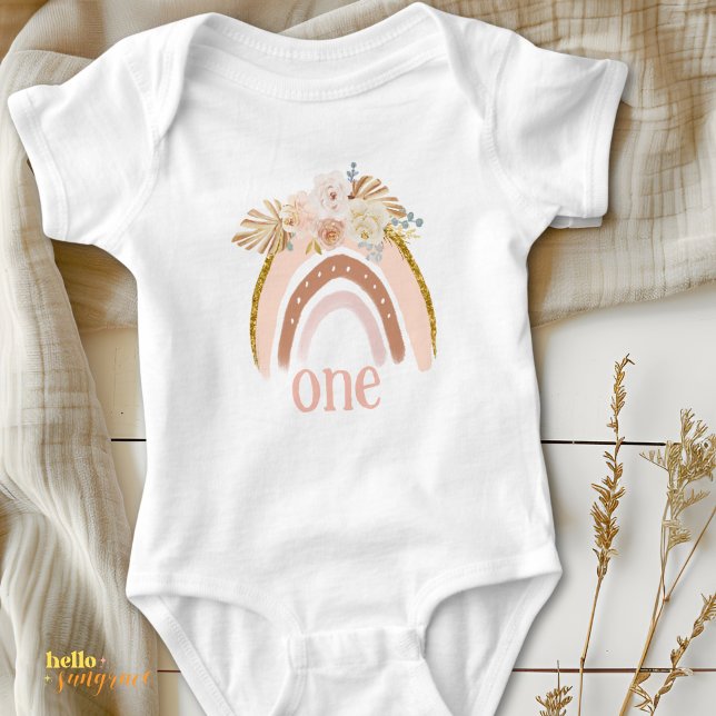 Body Para Bebé Baby Bodysuit A First Birthday, Boho Raimbow (Baby Bodysuit Boho Raimbow, 1st Birthday)