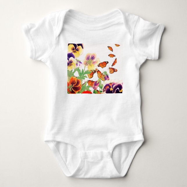 BODY PARA BEBÉ BABY BODYSUIT PARA CHICAS PANSIES Y MARIPOSAS (Anverso)