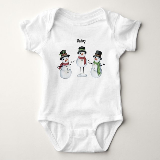 Body Para Bebé Baby Bodysuit | Trío de Snowman personalizado (Anverso)