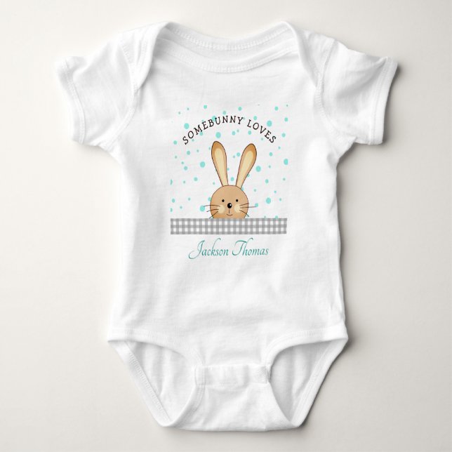 Body Para Bebé Baby Boy Cute Bunny Love Verde azulado/Gray Person (Anverso)