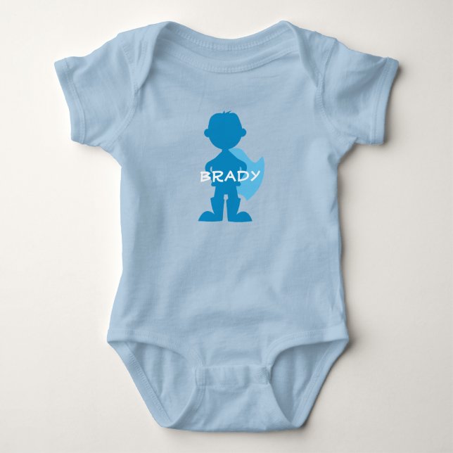 Body Para Bebé Baby Boy Superhero Blue Silhouette Personalizado (Anverso)