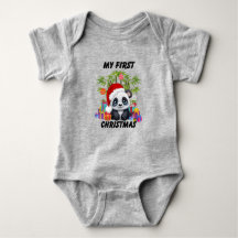 Baby First Christmas Cute Panda Bear Bodysuit