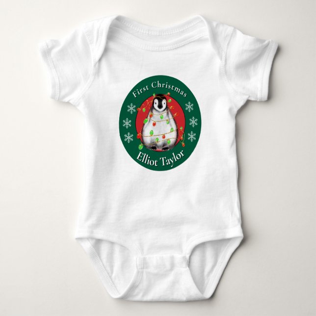 Body Para Bebé Baby first Christmas cute penquin personalize (Anverso)