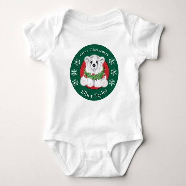 Body Para Bebé Baby first Christmas polar bear personalize (Anverso)