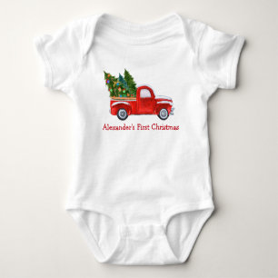 Body Para Bebé Baby First Christmas Red Truck Nombre
