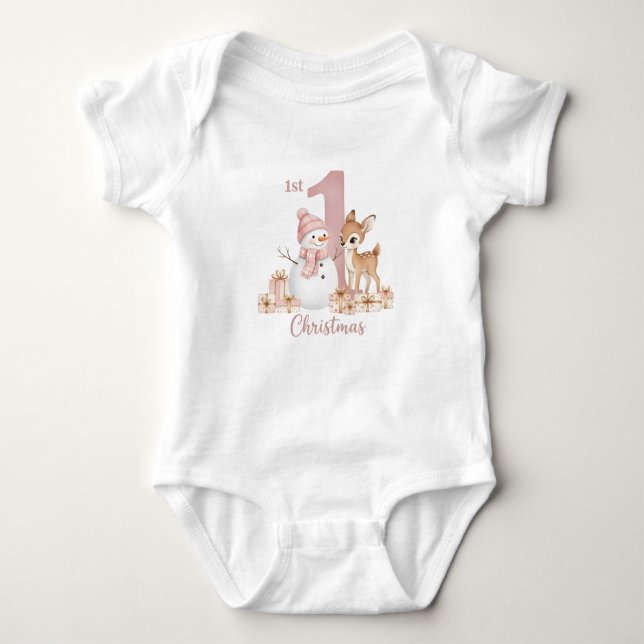 Body Para Bebé Baby Girl First Christmas Snowman Deer (Anverso)
