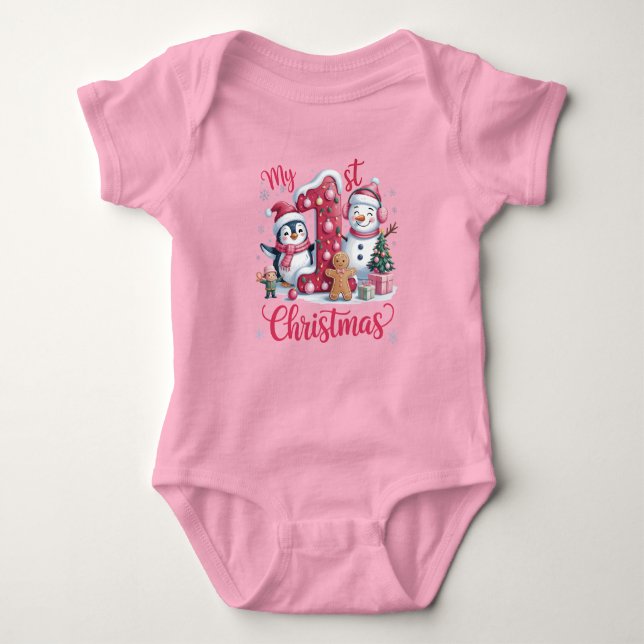 Body Para Bebé Baby Girl's First Christmas Pink (Anverso)