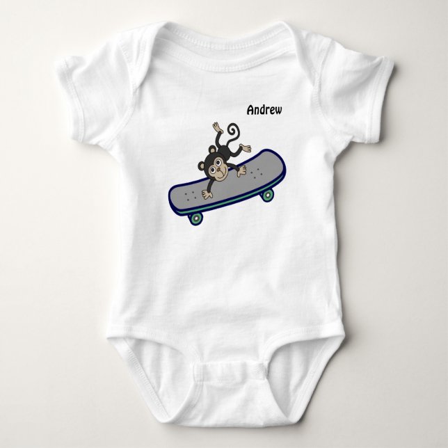 Body Para Bebé baby Monkey  riding skateboards (Anverso)
