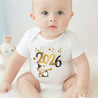 Body Para Bebé Baby New Year 2026 Bodysuit Cute Teddy Bear Design