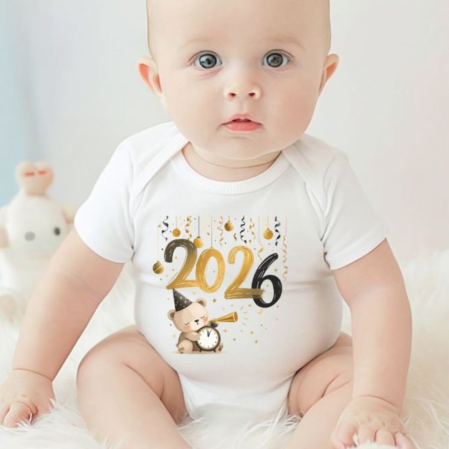 Body Para Bebé Baby New Year 2026 Bodysuit Cute Teddy Bear Design (Subido por el creador)