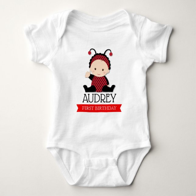 Body Para Bebé Baby Red Ladybug Primer cumpleaños Baby Shower (Anverso)
