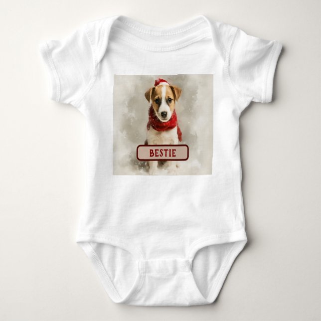 Body Para Bebé Baby’s Christmas Bodysuit – Cute Bestie Dog Design (Anverso)
