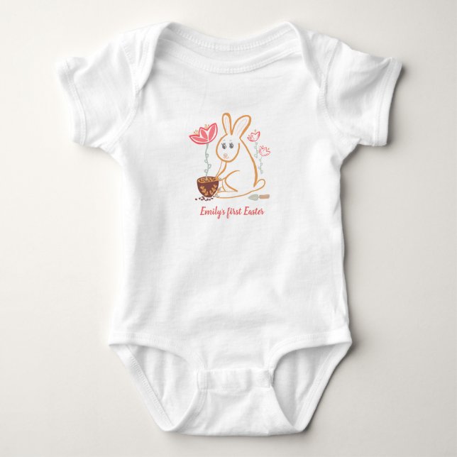 Body Para Bebé Baby´s first Easter Bunny Garden Hand Drawn Design (Anverso)