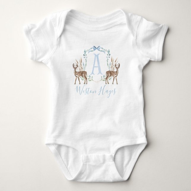 Body Para Bebé Baby Shower Preppy Southern Blue Deer Boy (Anverso)