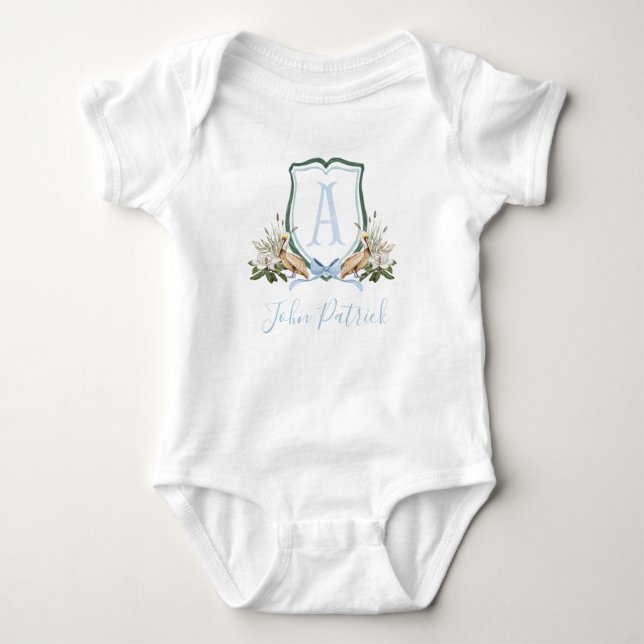 Body Para Bebé Baby Shower Preppy Southern Blue Pelican Boy (Anverso)