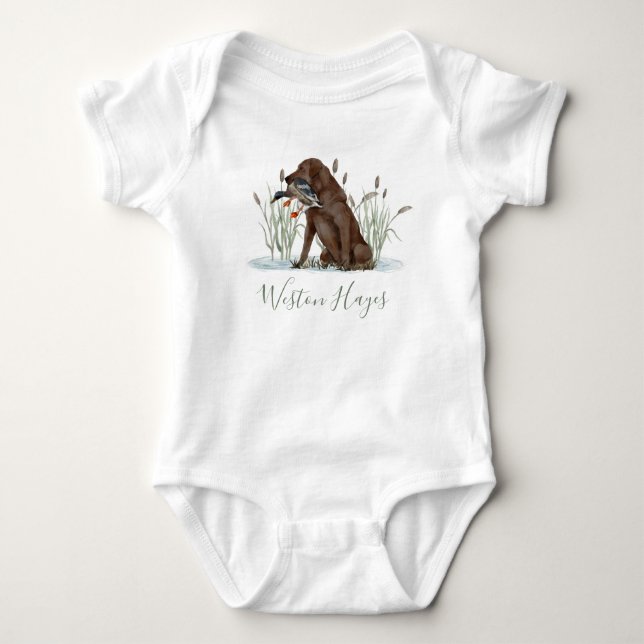 Body Para Bebé Baby Shower Preppy Southern Green Duck Boy (Anverso)