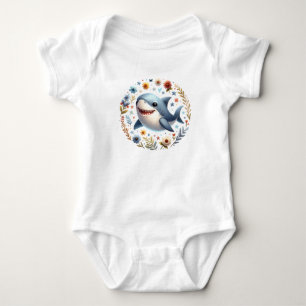Body Para Bebé Baby Tiburón Sonriente en Mar Floral