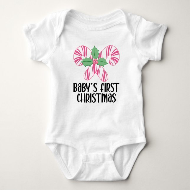 Body Para Bebé Babys First Christmas Pink Candy Canes (Anverso)