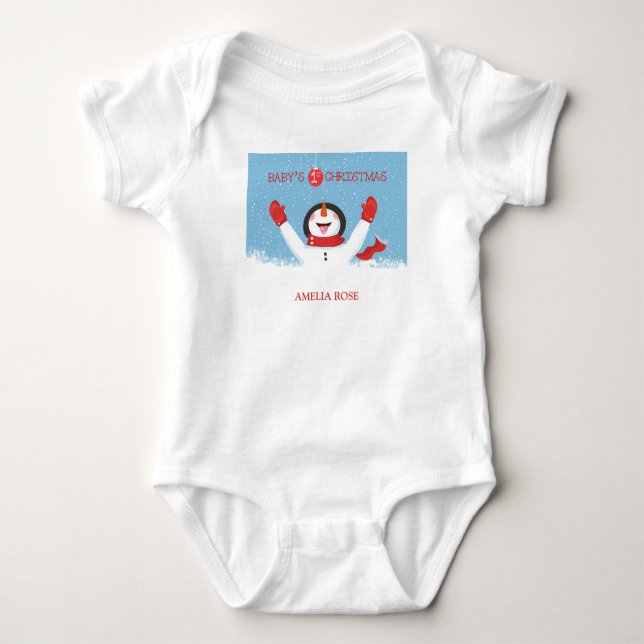 Body Para Bebé Babys Name First Christmas Snowman (Anverso)