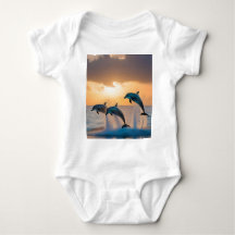 Bailando en el atardecer: Tres delfines saltando