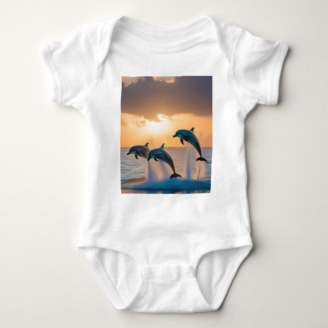 Body Para Bebé Bailando en el atardecer: Tres delfines saltando (Anverso)