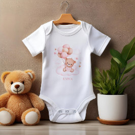 Body Para Bebé Balón azul acuarela Teddy Bear personalizado