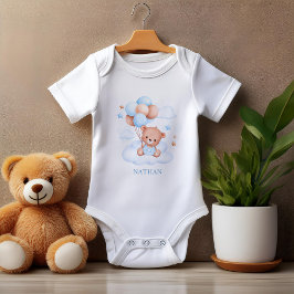 Body Para Bebé Balón azul acuarela Teddy Bear personalizado