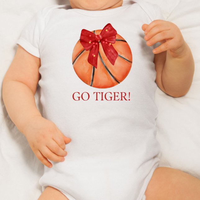 Body Para Bebé Baloncesto personalizado con equipo de arco (Personalized Basketball with bow Go Team Baby Bodysuit)