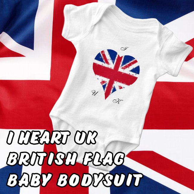 Body Para Bebé Bandera británica inglesa (I Heart UK English British Flag Bay Bodysuit Onesie)