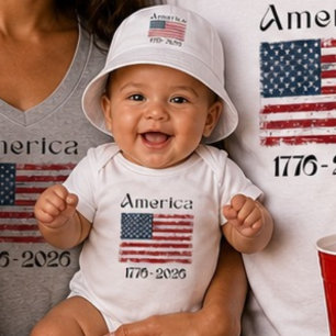 Body Para Bebé Bandera de América 1776 a 2026 Niños Aniversario 2