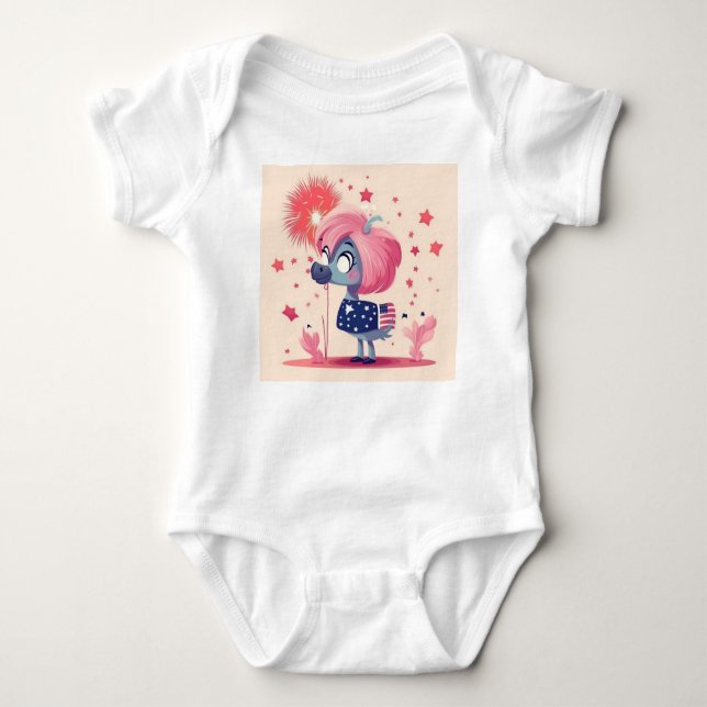 Body Para Bebé Bandera estadounidense con Personalizado Flamingo- (Anverso)