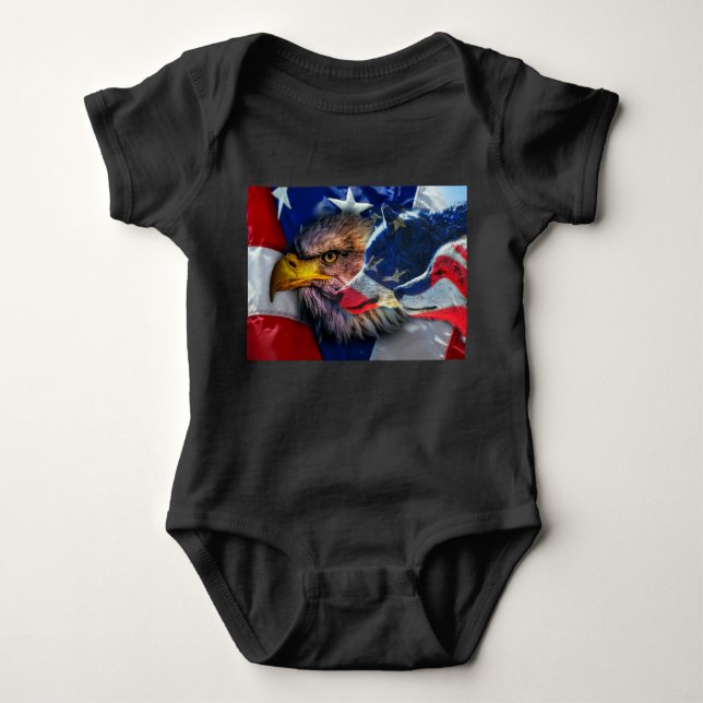 Body Para Bebé Bandera estadounidense del lobo del águila cald (Anverso)