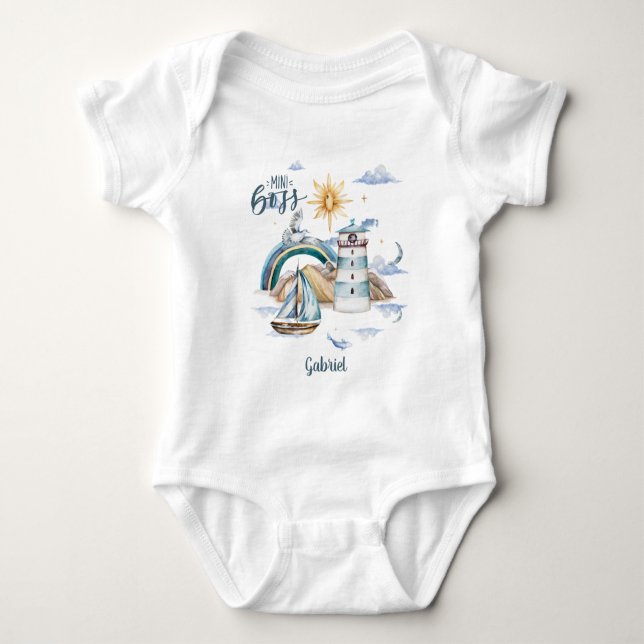 Body Para Bebé Barco Jefe Mini en el Océano Personalizable (Anverso)