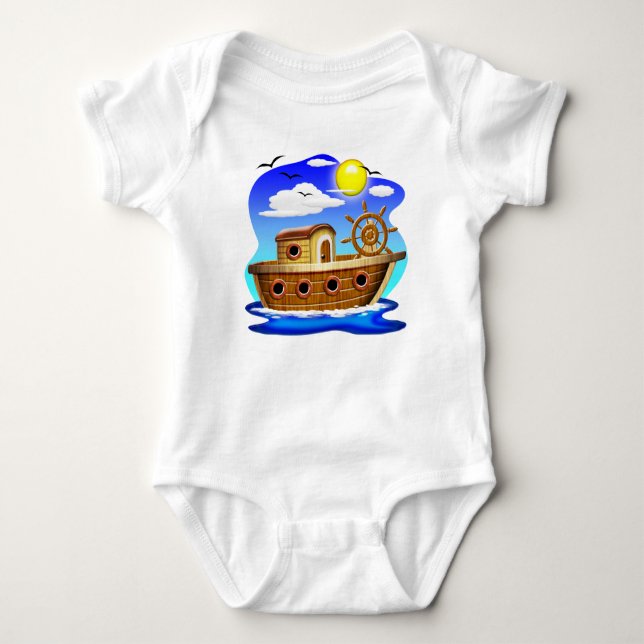 Body Para Bebé Barco Pesquero Dibujo Animado  (Anverso)