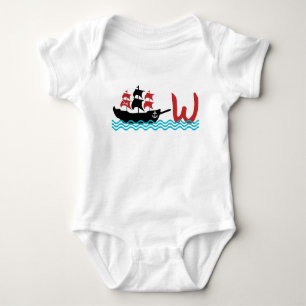 Body Para Bebé Barco Pirata Rojo Y Negro Con Monograma
