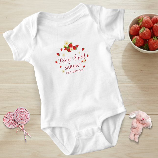 Body Para Bebé Baya Dulce Uno Fresa 1er Cumpleaños (Berry Sweet One Strawberry 1st Birthday Baby Bodysuit)