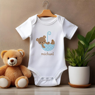 Body Para Bebé Bear en paraguas azules personalizado